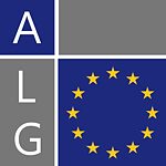 Logo mit grau und blau und integriertem EU-Logo