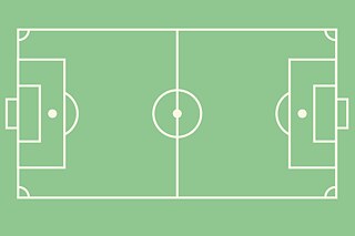 Ein Fußballfeld, vereinfacht grafisch dargestellt, mit weißen Linien und grünem Untergrund